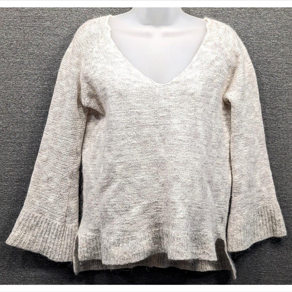 Free People Cream and Grey Color Oversized Alpaca Knit Sweater Bell Sleeves